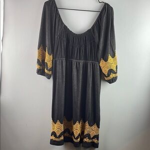 Uncle Frank Black and Gold Embroidered Boho Dress Size M